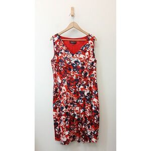 Jones New York Fit & Flare Dress Womens 14 Red Floral Sleeveless Pockets